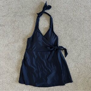 J.Crew BC122 Halter‎ Wrap Swim Dress Navy Skirted One-Piece Bathing Suit Size 4
